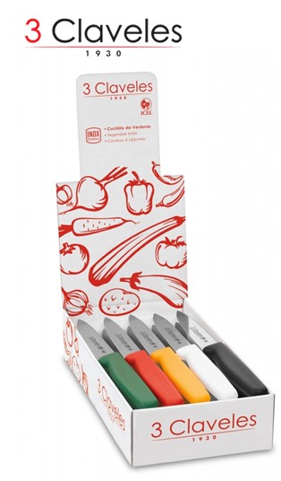 3CL01443  EXPOSITOR CUCHILLO VERDURAS 3 CLAVELES COLORES 24 UDS
