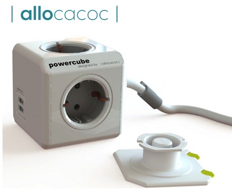 ALL2194  POWER CUBE ALLOCACOC REGLETA 4 TOMAS + 2xUSB GRIS