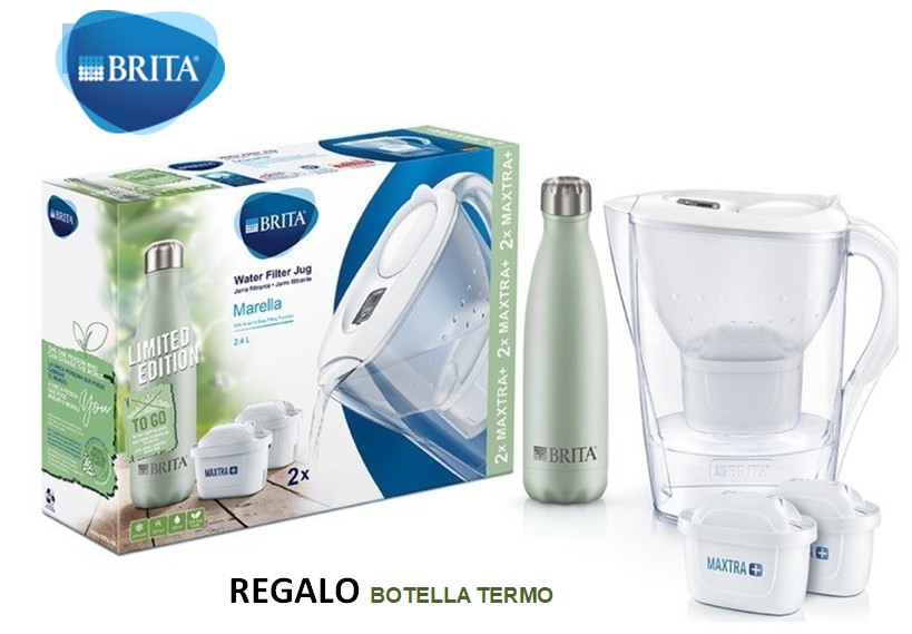 BRI1046224  JARRA BRITA MARELLA BLANCA 2.4 L+ 2 FILTROS + BOTELLA TERMO