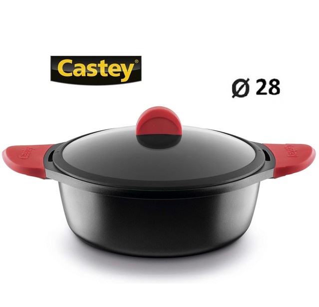 CST-IO28RJ  CACEROLA ALTA CASTEY CON TAPA 28CM ROJA