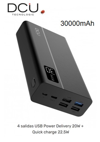 DCU34155030  POWER BANK DCU 4 USB 30000 mAh+PD+QC 22.5W