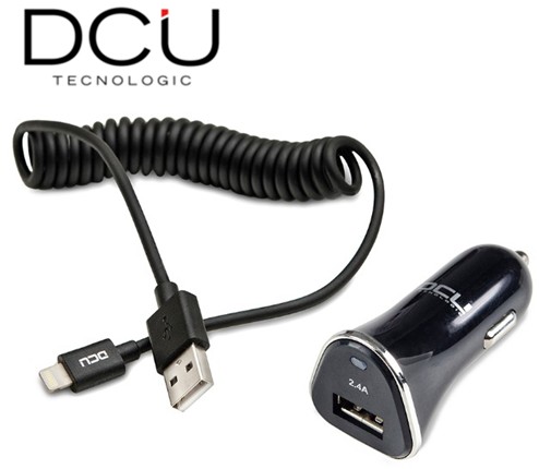 DCU36100500  ALIMENTADOR COCHE DCU 1xUSB 2.4A+CABLE LIGHTNING RIZADO