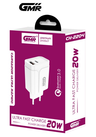 GMRCH2204  ALIMENTADOR USB GMR 3A QUICK CHARGE PD 20W