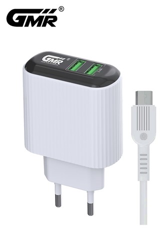 GMRCH2402  ALIMENTADOR GMR 2XUSB 2.4A. QUICK CHARGE+CABLE MICRO USB