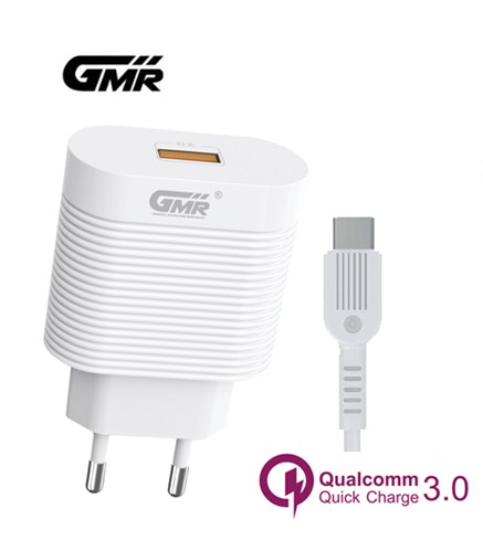 GMRCH2803  ALIMENTADOR USB GMR 3A QUICK CHARGE + CABLE TIPO C