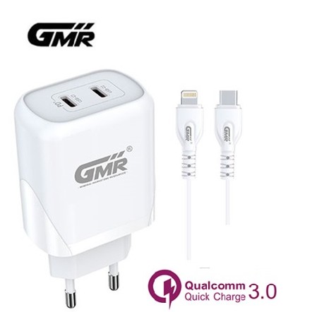 GMRCH3101  ALIMENTADOR GMR 2XTIPO C 40W + CABLE TIPO C A LIGHTNING