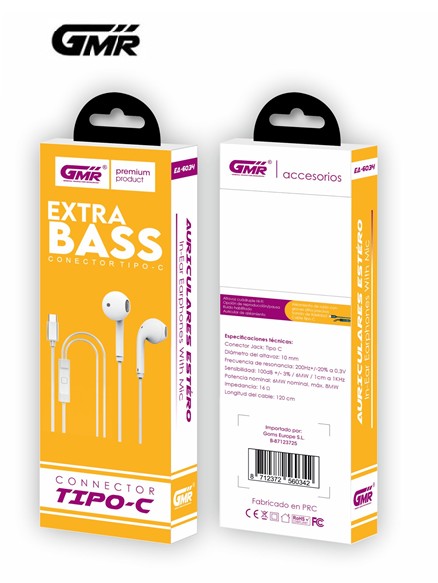 GMREA6034  AURICULAR BOTÓN TIPO C GMR CON MICRO BLANCO