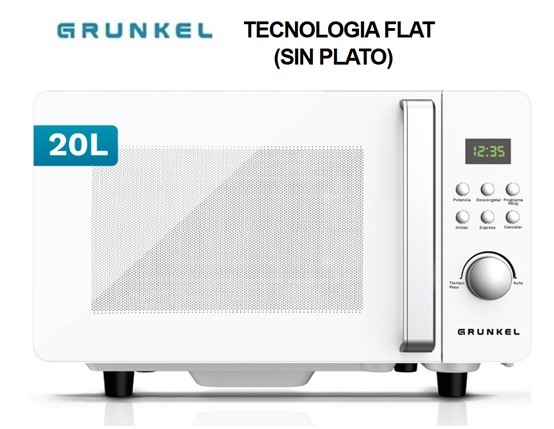 GRKMWD20FLAT  MICROONDAS GRUNKEL 20L TECNO - FLAT (SIN PLATO)
