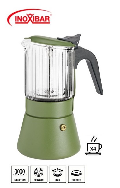 INO55093  CAFETERA INOXIBAR ITALIANA CLAIR GREEN 4 TAZAS