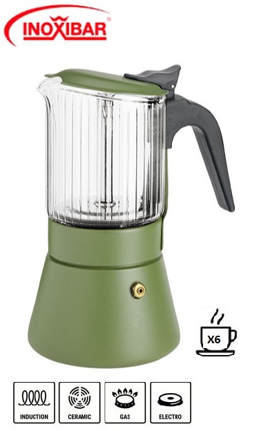 INO55094  CAFETERA INOXIBAR ITALIANA CLAIR GREEN 6 TAZAS