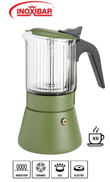 INO55095  CAFETERA INOXIBAR ITALIANA CLAIR GREEN 9 TAZAS