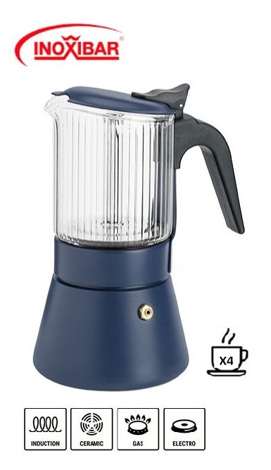 INO55096  CAFETERA INOXIBAR ITALIANA CLAIR BLUE 4 TAZAS