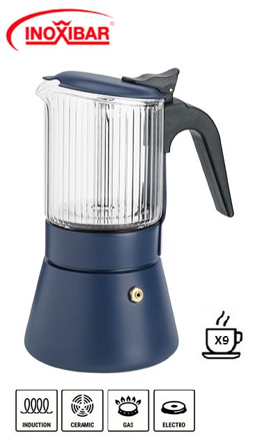 INO55098  CAFETERA INOXIBAR ITALIANA CLAIR BLUE 9 TAZAS
