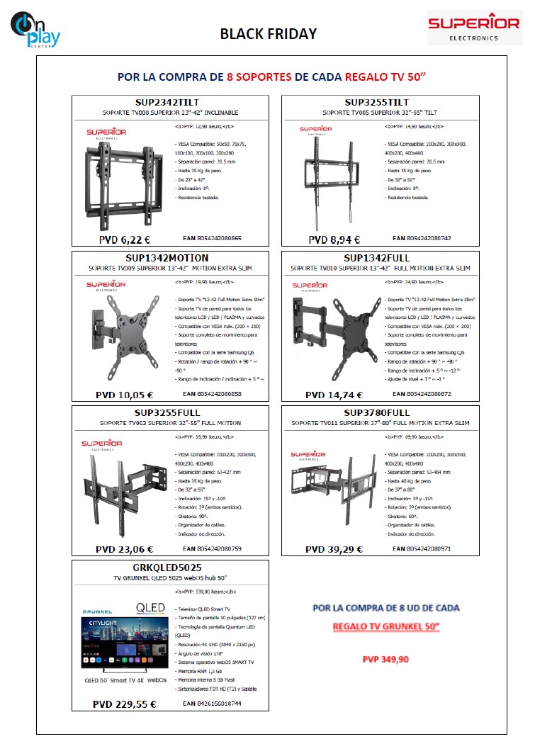 OFERTA6/25  OFERTAS Y LOTES - SOPORTES SUPERIOR  - REGALO TV 50"