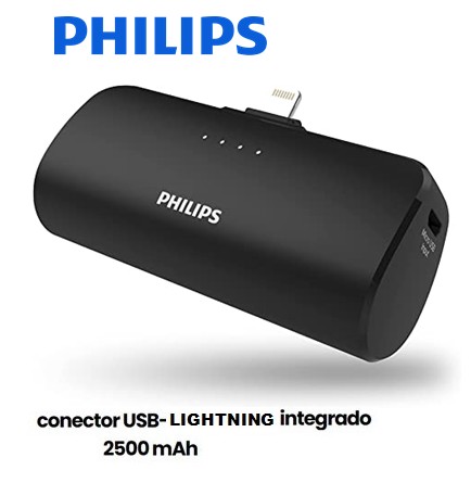 PHIDLP2510V  POWER BANK PHILIPS USB LIGHTNING 2500 mAh NEGRO