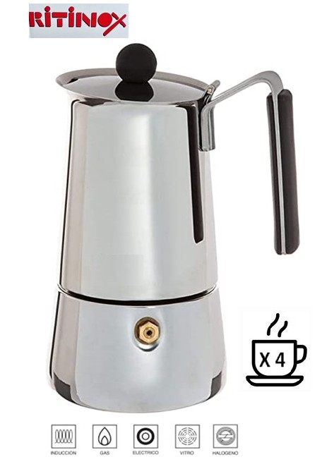 RIT170104  CAFETERA ITALIANA RITINOX ACERO INOX. 4 TAZAS