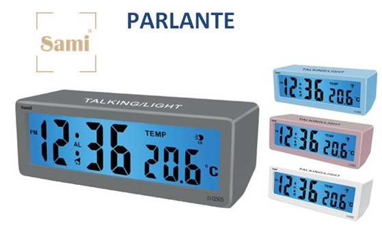 SAMLD12505  DESPERTADOR SAMI LCD PARLANTE C/TERMÓMETRO COLORES SURTIDOS