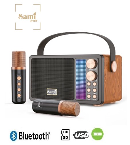 SAMRS986MAD  ALTAVOZ BLUETOOTH SAMI KARAOKE C/ 2 MICROS MADERA