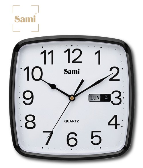 SAMRSP11609  RELOJ DE PARED SAMI CUADRADO NEGRO CALENDARIO