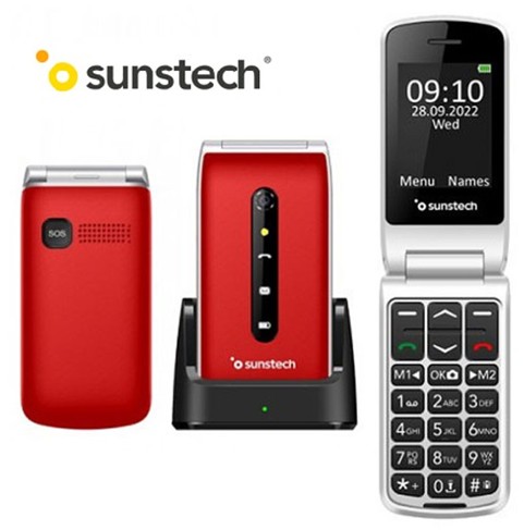 SUNCELT18RJ  TELÉFONO MÓVIL SUNSTECH BASE DE CARGA ROJO